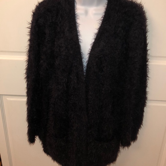 Joseph Allen Sweaters - JOSEPH A. FUZZY BLACK OPEN FRONT CARDIGAN SWEATER